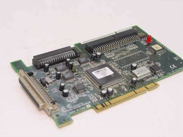 Compaq 179261-001 AHA-2940 Ultra Wide SCSI PCI controller card — top-side component view showing PCI edge connector, 68-pin and 50-pin internal SCSI headers, and external HD68 port