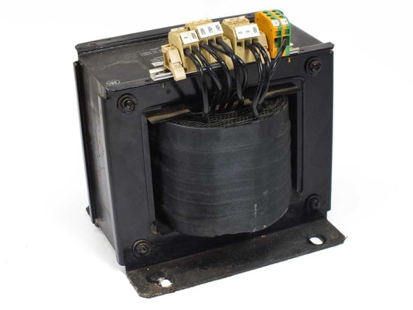 Nunome Electric NES-1000-TUV transformer – angled top-front view showing primary and secondary terminal block wiring