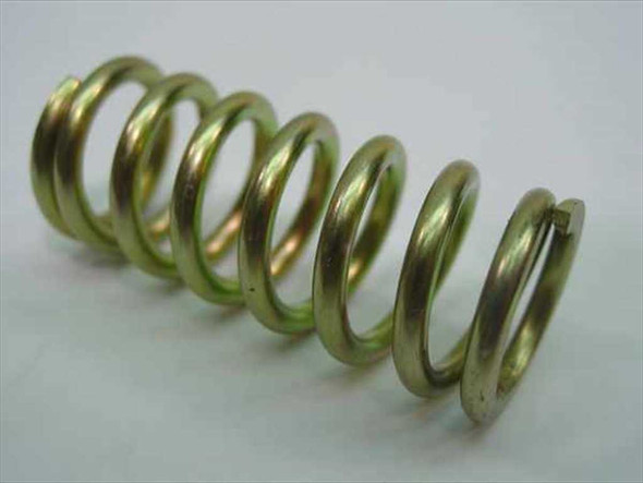 Heavy duty compression spring 1 inch OD x 11/16 inch ID – side view showing open coil ends and gold zinc finish