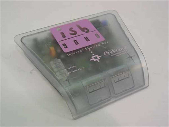 Nexland ISB SOHO Internet Sharing Box broadband router – front/top angled view showing translucent enclosure and ISB SOHO label
