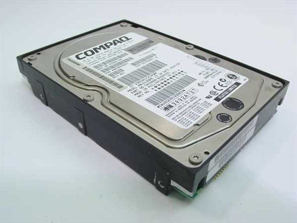 Compaq 180726-002 Fujitsu MAJ3182MC 18.2GB Ultra Wide SCSI hard drive — top label view showing Compaq branding and barcode