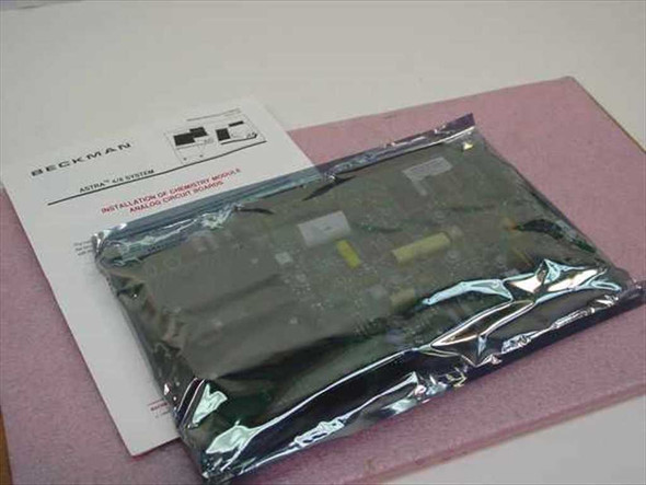 Beckman Astra 4/8 Analog Circuit Board 654194 in anti-static bag with installation manual on pink foam, front view