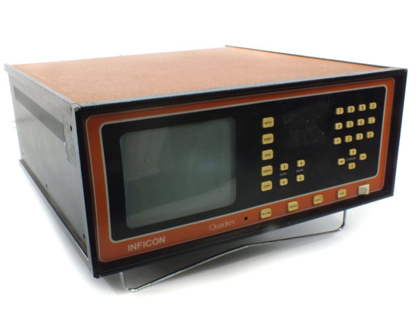 Inficon Quadrex 100 residual gas analyzer – front panel three-quarter view showing CRT display and keypad