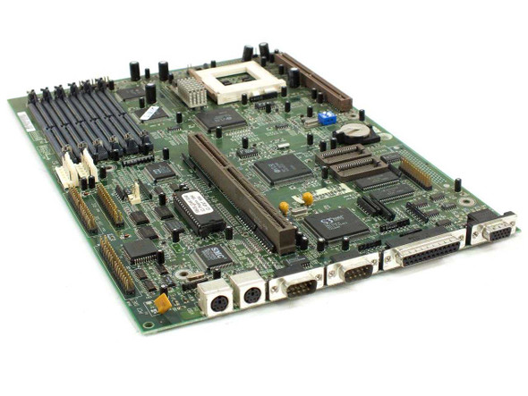 AT&T 008-0078254 Socket 5 motherboard — angled front view showing Socket 5 CPU socket, SIMM slots, and integrated I/O ports