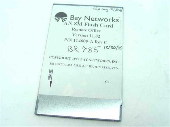 Bay Networks 114609-A 8MB Flash Card front label showing AN Remote Office Version 11.02 Rev C markings