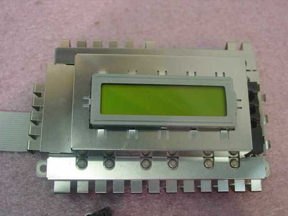 HP 5067-4214 LH3r server LCD front panel display module close-up showing green character LCD screen and metal housing