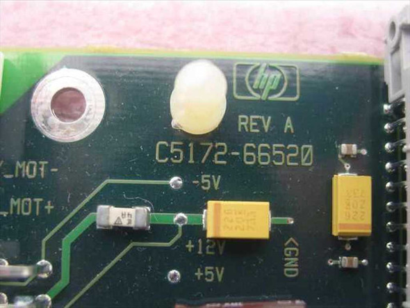 HP C5172-66520 close-up of HP logo label showing part number C5172-66520 Rev A and voltage markings -5V, +12V, +5V