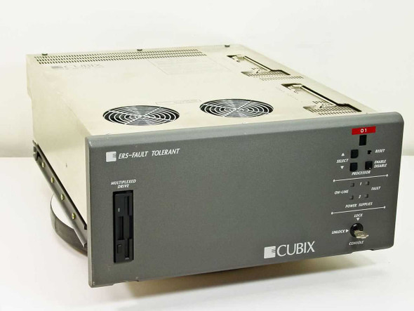 Cubix ERS-Fault Tolerant FT Subsystem front panel view showing multiplexed floppy drive, dual fans, and control panel