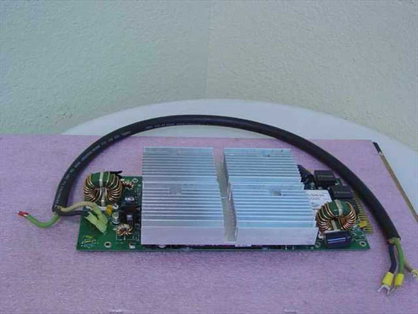 V-Infinity PTK15-Q48-S5 DC-DC converter board – top view showing dual heatsinks and wiring harness