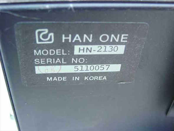Han One HN-2130 model label showing model number HN-2130, serial number, and Made in Korea marking