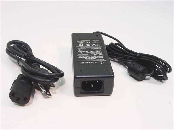 YXING KY-05040-12 12VDC 4A AC adapter shown with IEC C14 inlet end and attached AC power cord with C13 plug