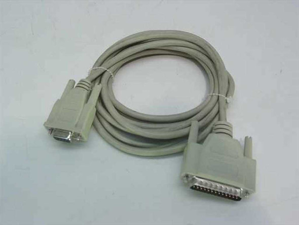DB-25 Male to DB-9 Female RS-232 serial modem cable — full cable coiled showing both connectors