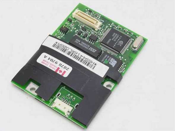 Apple U01.029.C.00 PowerBook 56K modem card – reverse side showing NSS chipset, flex connector, barcode label, and Canadian industry approval marking