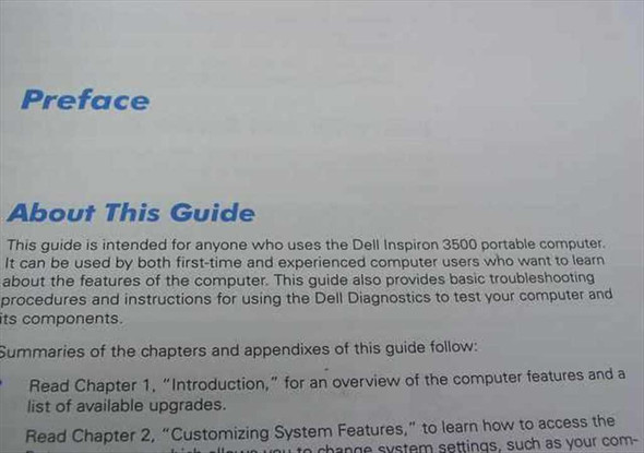 Dell Inspiron 3500 manual interior — Preface and About This Guide page with text visible