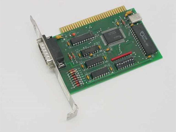 Micro-Integration 1507-001 Rev B 8-bit ISA controller card – angled top view showing PCB components and DB15 male bracket connector