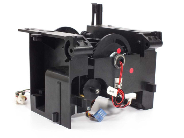Zebra 210165-002 ribbon drive mechanism – right-side view showing gear train and drive wheel