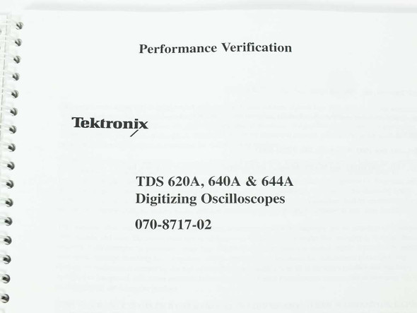 Tektronix TDS 620A 640A 644A Performance Verification manual – title page showing publication number 070-8717-02