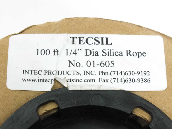 Intec TECSIL 01-605 label on spool showing 100 ft 1/4" dia silica rope, No. 01-605, Intec Products Inc.