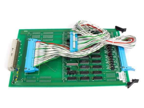 Jeol BP100644-01 172007-FK/TA Rack Buffer Scanner PCB card — top component side with ICs and attached multi-conductor cable harness