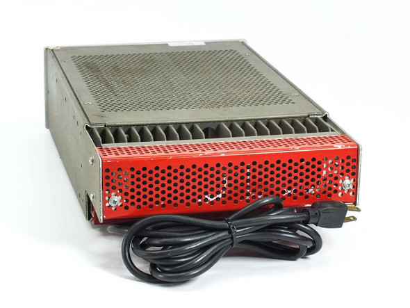 HP 6281A DC Power Supply – rear and bottom view showing red ventilated enclosure and attached black AC power cord with NEMA plug