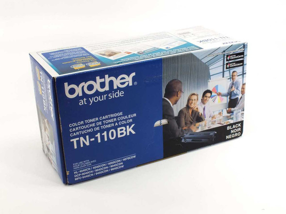 Brother TN-110BK Black Toner Cartridge — front of original retail box showing model number and Brother branding