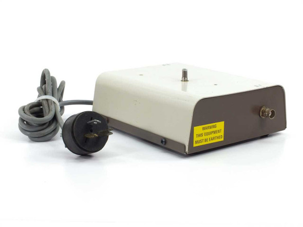 Monolight 6115 PbSe Detector Unit — rear-left angle showing AC power cord with Australian-style plug and yellow earthing warning label on rear panel