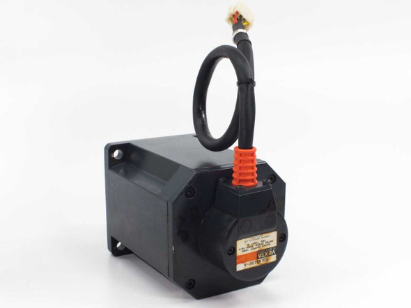 Vexta KBLM6180-A AC servo motor side view showing label, cable exit with orange strain relief, and mounting flange