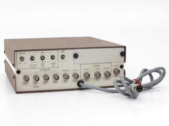 Monolight Model 6200 Control Unit – rear panel showing COMPUTER, SCOPE, and CHART BNC output groups, Autoscan controls, Flash Mode switch, and attached multi-pin DIN cable