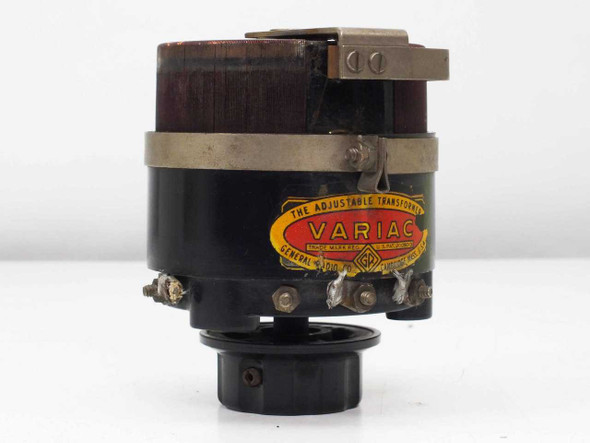 General Radio Type 200B Variac — side view showing original red and yellow VARIAC label with GR logo and patent number