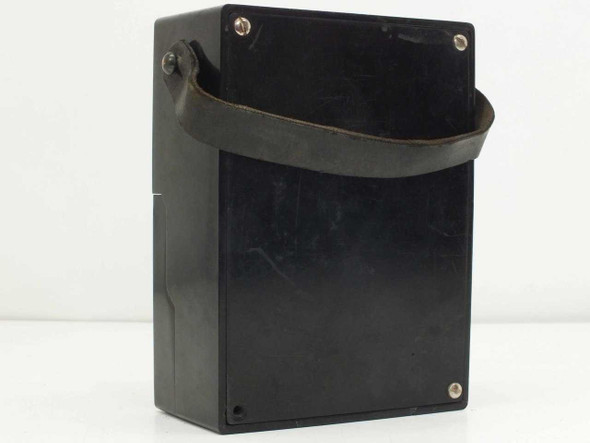 General Electric GE DP-9 DC Millivolt Voltmeter – side and rear view of closed black clamshell case showing carry strap and corner screws