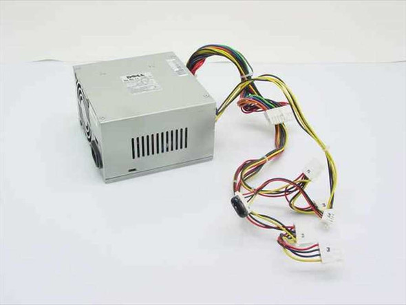 Dell 1E115 HP-P2507F3P 250W ATX desktop power supply – three-quarter front view showing casing and output cable harness