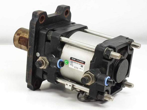 SMC CDA1FN100-G0547-25 pneumatic cylinder left-side view showing cylinder body label and push-in fittings