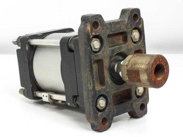 SMC CDA1FN100-G0547-25 pneumatic cylinder front-right angle view showing flange mount and threaded rod end