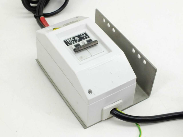 E-T-A 91H2210 circuit breaker angled view showing stainless steel panel mount bracket and dual-pole rocker actuators