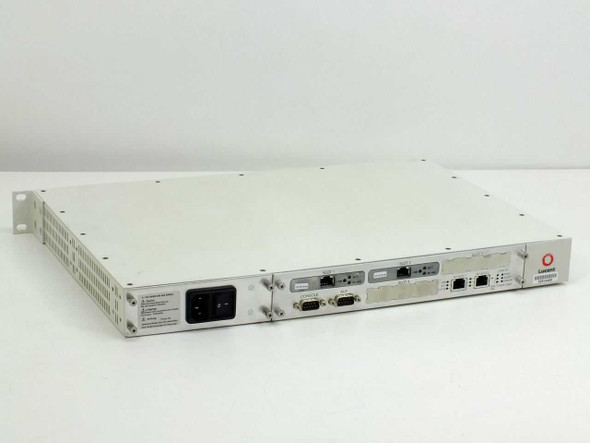 Lucent Access Point 1000 AP-1200-110000 – rear panel angled view showing IEC power inlet, DB-9 Console and AUX ports, Ethernet slots, and rack ear