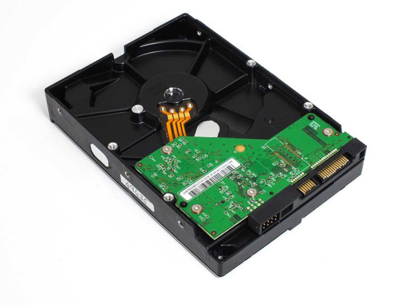 Western Digital WD1600AAJS — bottom PCB view showing green controller board and SATA connectors