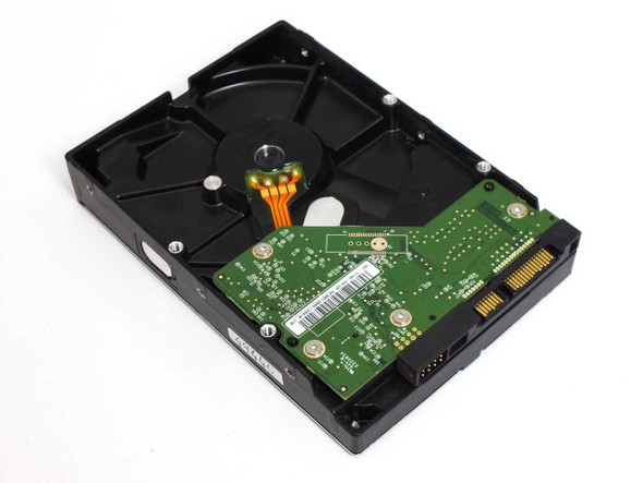 Western Digital WD1600AAJS – PCB and bottom view showing green controller board