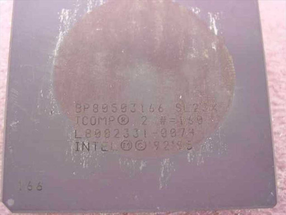 Intel BP80503166 SL23X 166MHz CPU – bottom heat spreader showing full markings including ICOMP rating and Intel copyright 1992-1995