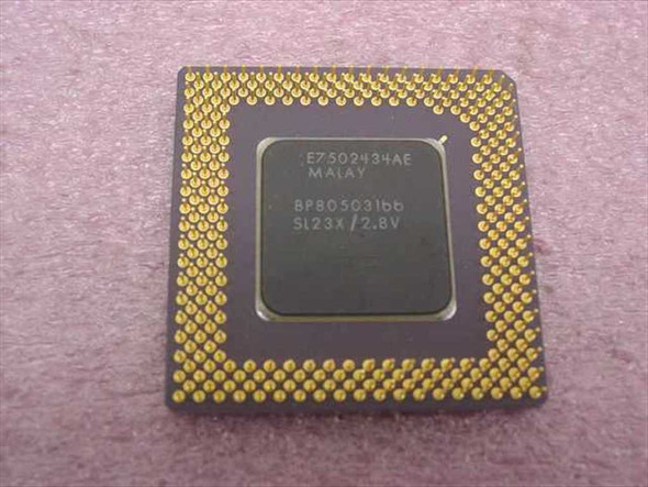 Intel BP80503166 SL23X 166MHz Socket 7 CPU – top view showing gold pins and processor markings