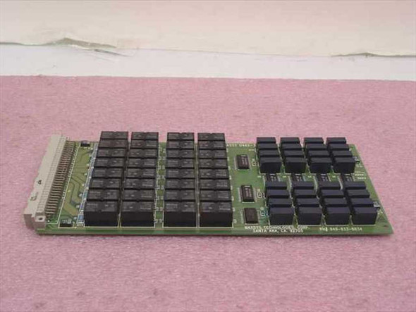 Maxsys Technologies 0465-3700-3-001 relay board PCB — top-side view showing multiple rows of black relay components and edge connector