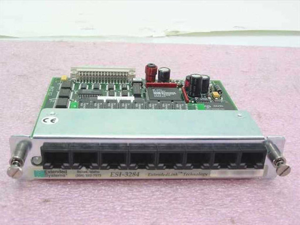 Extended Systems ESI-3284 ExtendedLink printer sharing module card — front view showing 8 RJ45 ports and PCB