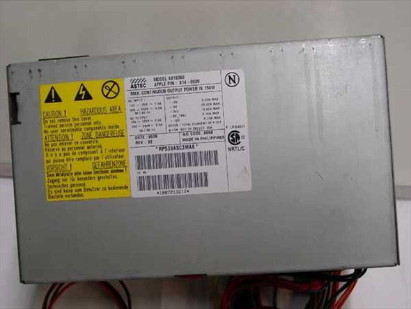 Apple 614-0039 Astec AA19360 150W Power Mac power supply – front/side view showing hazard label and specification sticker