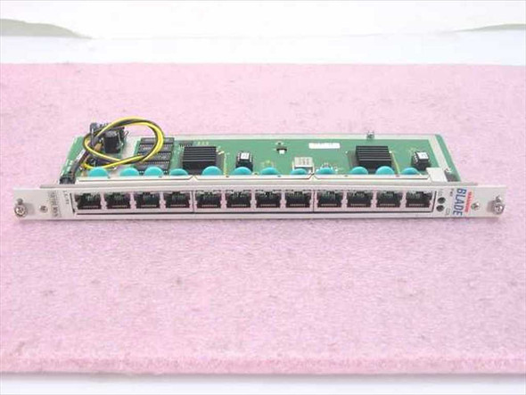 GarrettCom DS12-CPCI 12-Port 10/100 Hub cPCI Card — front panel view showing 12 RJ-45 ports and BLADE label