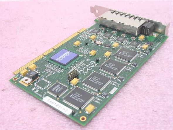 Znyx Networks ZX370 SA0109 4-Port cPCI Ethernet Card – angled top view showing PCB layout, chips, and 64-bit cPCI edge connector