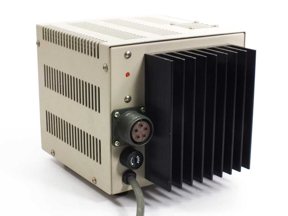 Hayashi LA-150EX-P – right side view showing large black finned aluminum heatsink and 5-pin circular output connector with AC power inlet