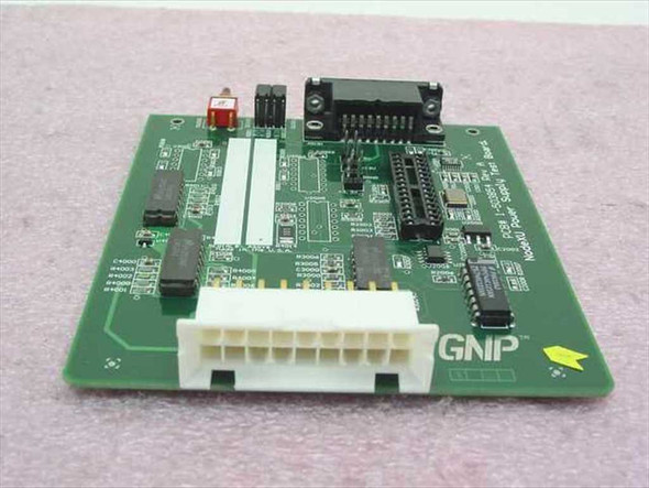 GNP PDSi NodeXU Power Supply Test Board 1-503854 – rear/bottom view showing GNP logo, large white multi-pin connector, and component side