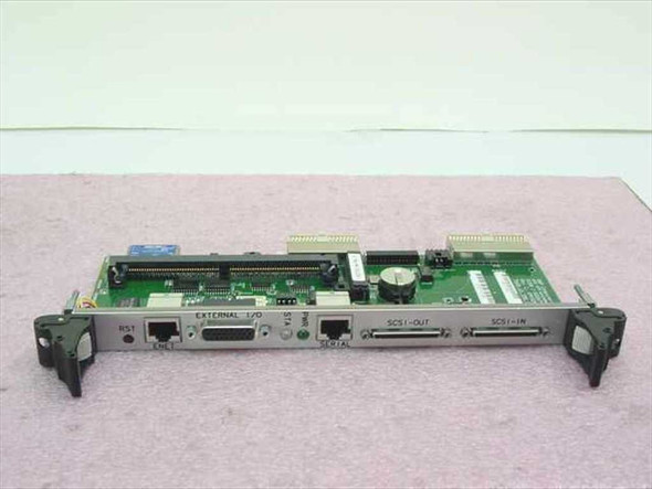 GNP Computers 1-502679 cPCI RTM Watchdog SCSI board front view showing SCSI-OUT, SCSI-IN, Serial, LAN connectors and RST button