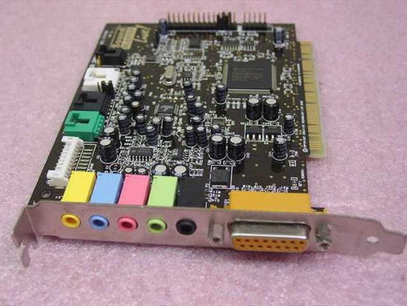 Creative Labs CT4780 Sound Blaster Live PCI sound card — front angle view showing color-coded 3.5mm audio jacks and DB15 game port bracket