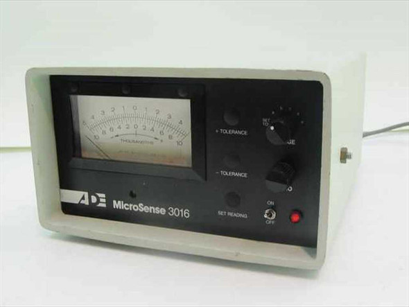 ADE MicroSense 3016 Tolerance Measurement Unit — front panel view showing analog thousandths gauge, + Tolerance, - Tolerance controls, Set Reading switch, Range knob, and power indicator
