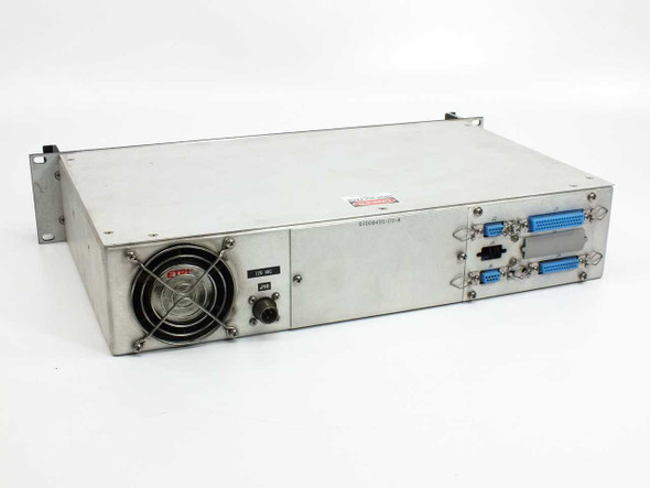 Varian VJW2740-10-1 rear panel showing cooling fan, multiple parallel D-sub connectors and circular J10 power connector